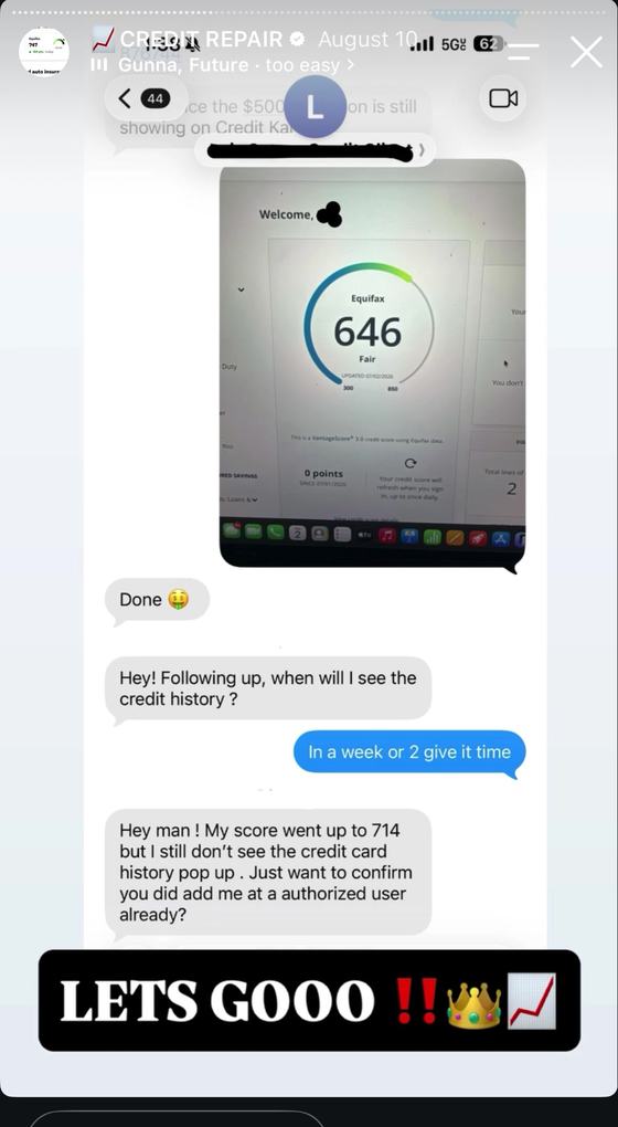 Score 646 to 714 after authorized user added