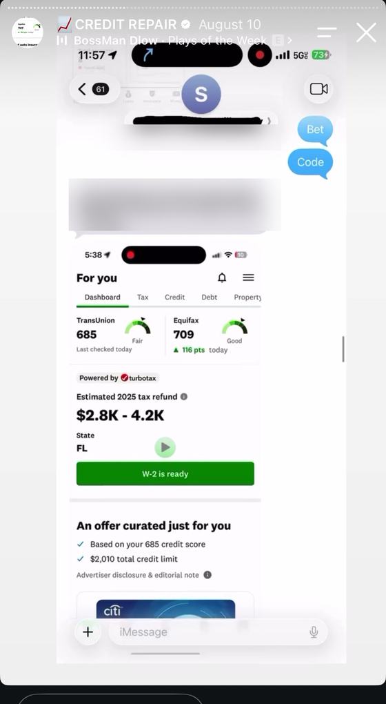 Client S, TransUnion 685 and Equifax 709