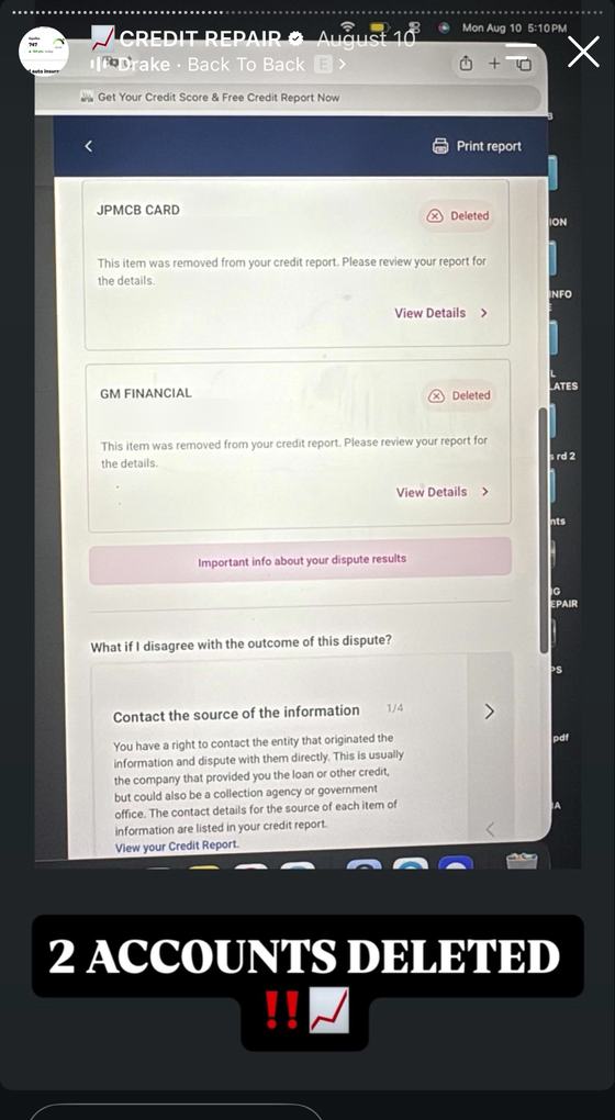 JPMCB Card and GM Financial items marked deleted