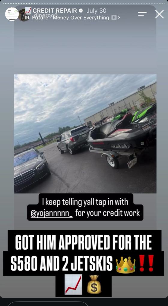 Client approved for a Mercedes S580 and two jet skis